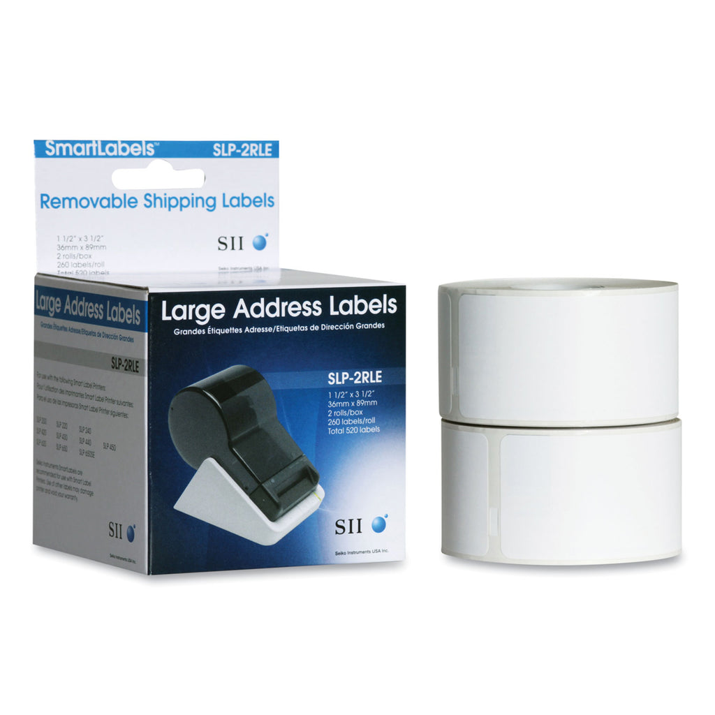 SLP-2RLE Self-Adhesive Large Address Labels, 1.5" x 3.5", White, 260 Labels/Roll, 2 Rolls/Box - 