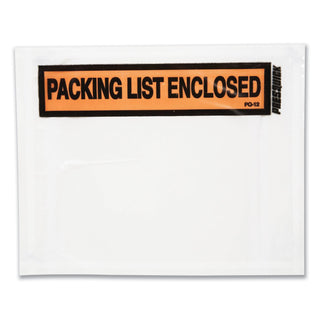 Packing List Envelopes, Top-Print Front: Packing List/Invoice Enclosed, 4.5 x 5.5, Clear/Orange, 500/Box