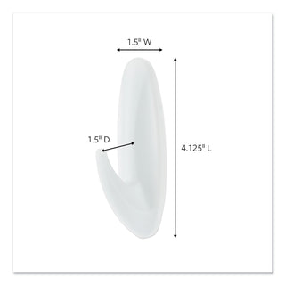 General Purpose Hooks, Large, Plastic, White, 5 lb Capacity, 4 Hooks and 6 Strips/Pack