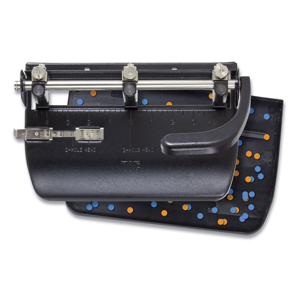 32-Sheet Heavy-Duty Two-Three-Hole Punch with Lever Handle, 9/32" Holes, Black