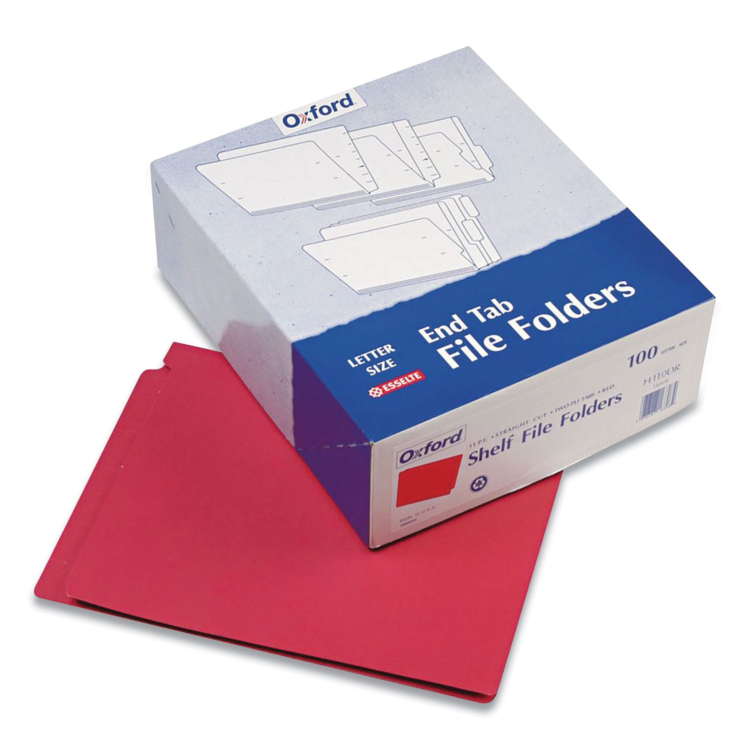 Colored End Tab Folders with Reinforced Double-Ply Straight Cut Tabs, Letter Size, 0.75" Expansion, Red, 100/Box - 