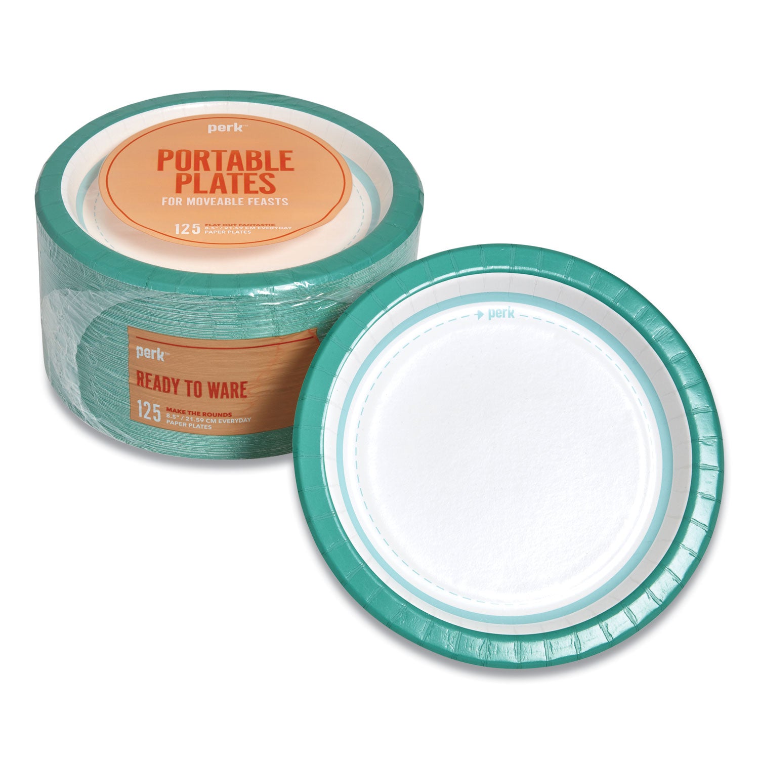 Everyday Paper Plates, 8.5" dia, White/Teal, 125/Pack - 1