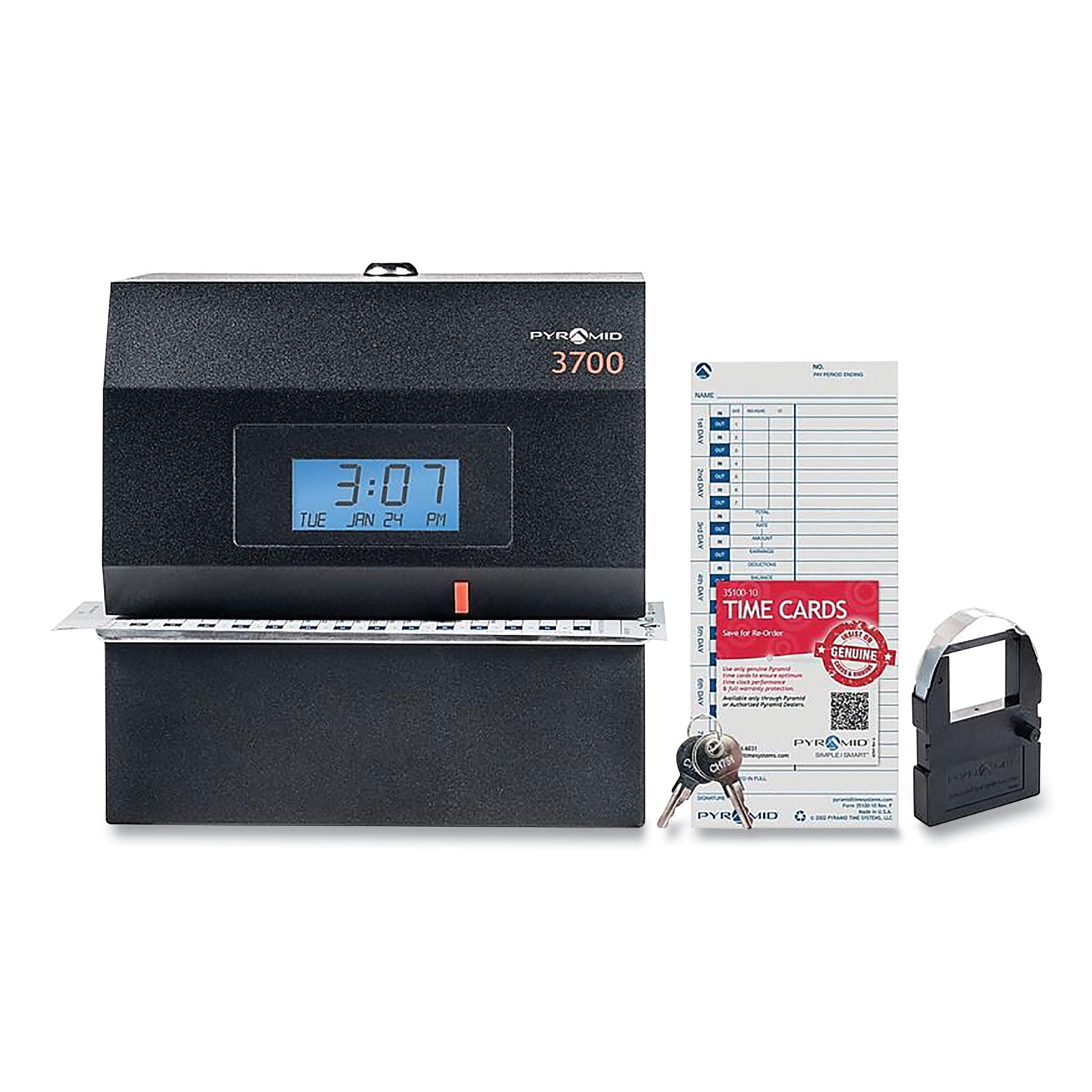 3700 Heavy-Duty Time Clock and Document Stamp, LCD Display, Black - 