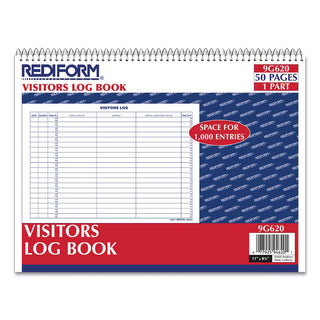 Visitors Log Book, Blue/White/Red Cover, 11 x 8.5 Sheets, 50 Sheets/Book