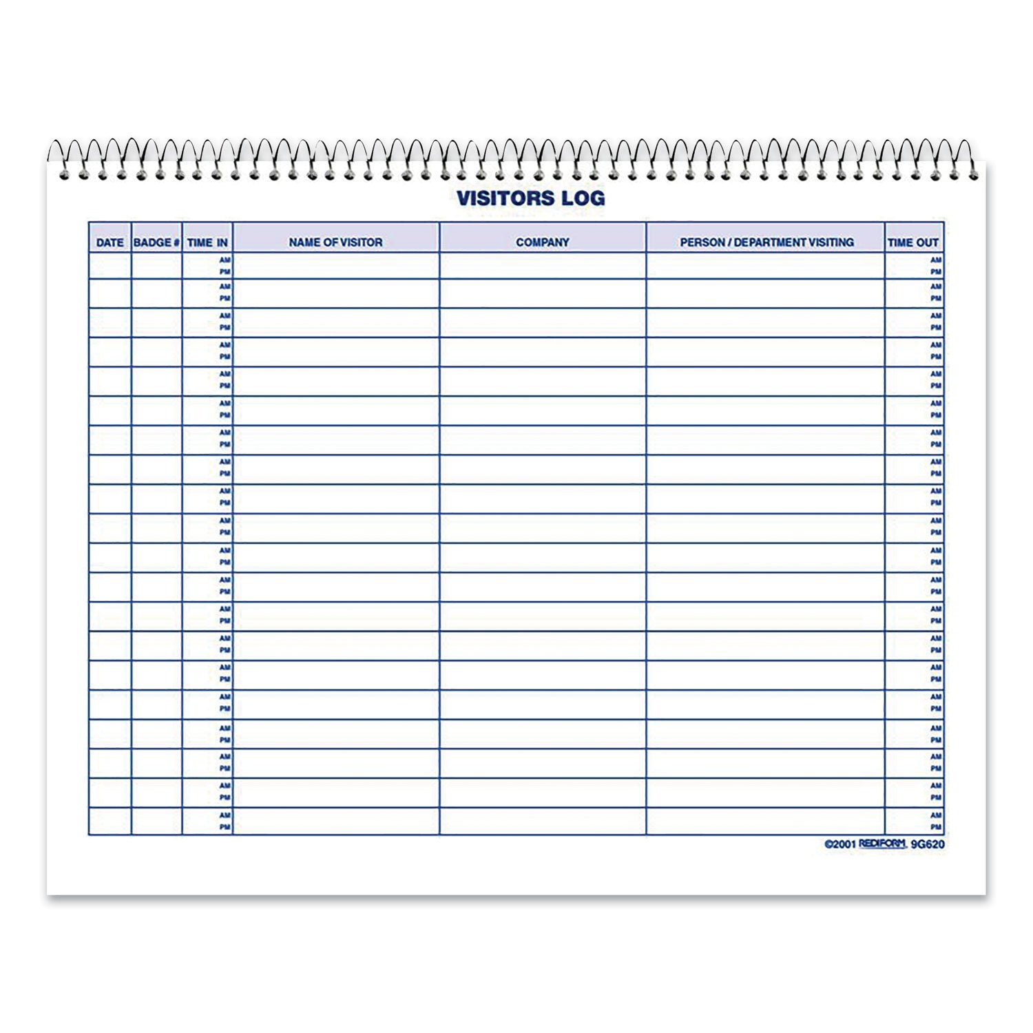 Visitors Log Book, Blue/White/Red Cover, 11 x 8.5 Sheets, 50 Sheets/Book - 