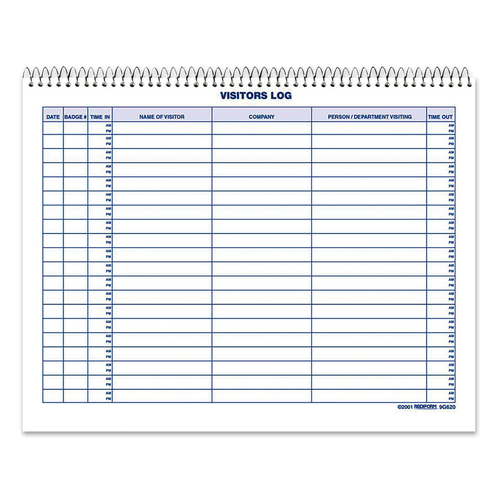 Visitors Log Book, Blue/White/Red Cover, 11 x 8.5 Sheets, 50 Sheets/Book