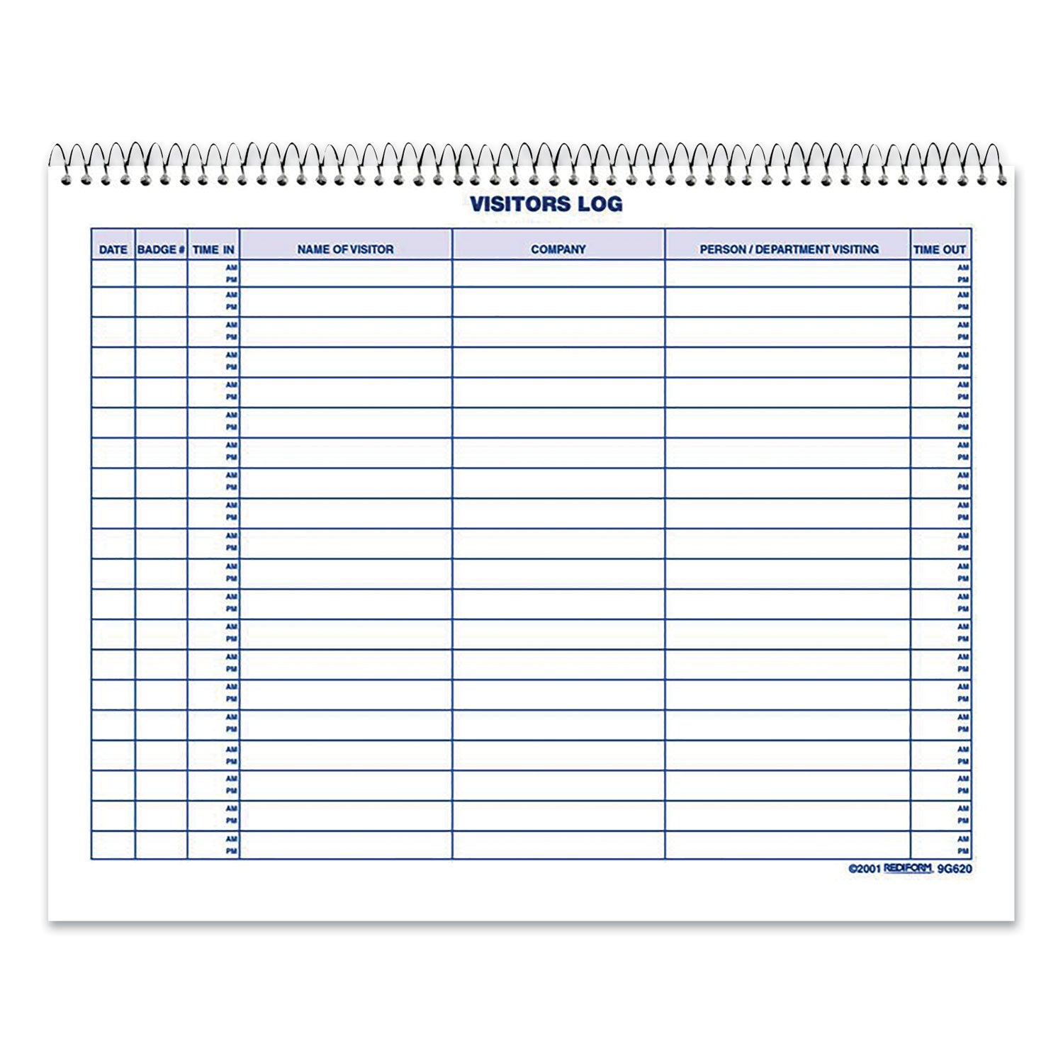 Visitors Log Book, Blue/White/Red Cover, 11 x 8.5 Sheets, 50 Sheets/Book