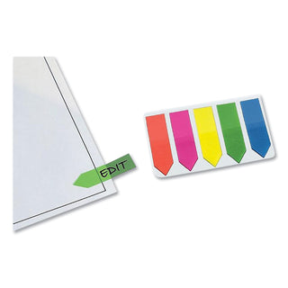 Redi-Tag Plain Write-on Arrow Flags in Holder - 25 x Neon Blue, 25 x Lime, 25 x Lemon, 25 x Pink, 25 x Tangerine - 0.46" x 1.75" - Arrow - Assorted - Removable, See-through, Self-adhesive - 125 / Pack