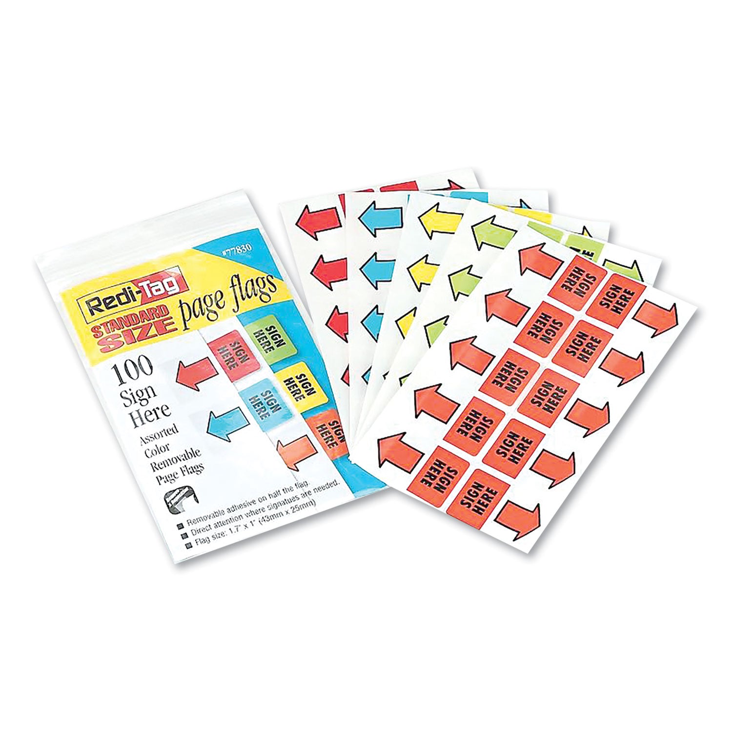 Removable Sign Here Flags, Assorted Colors, 100/Pack