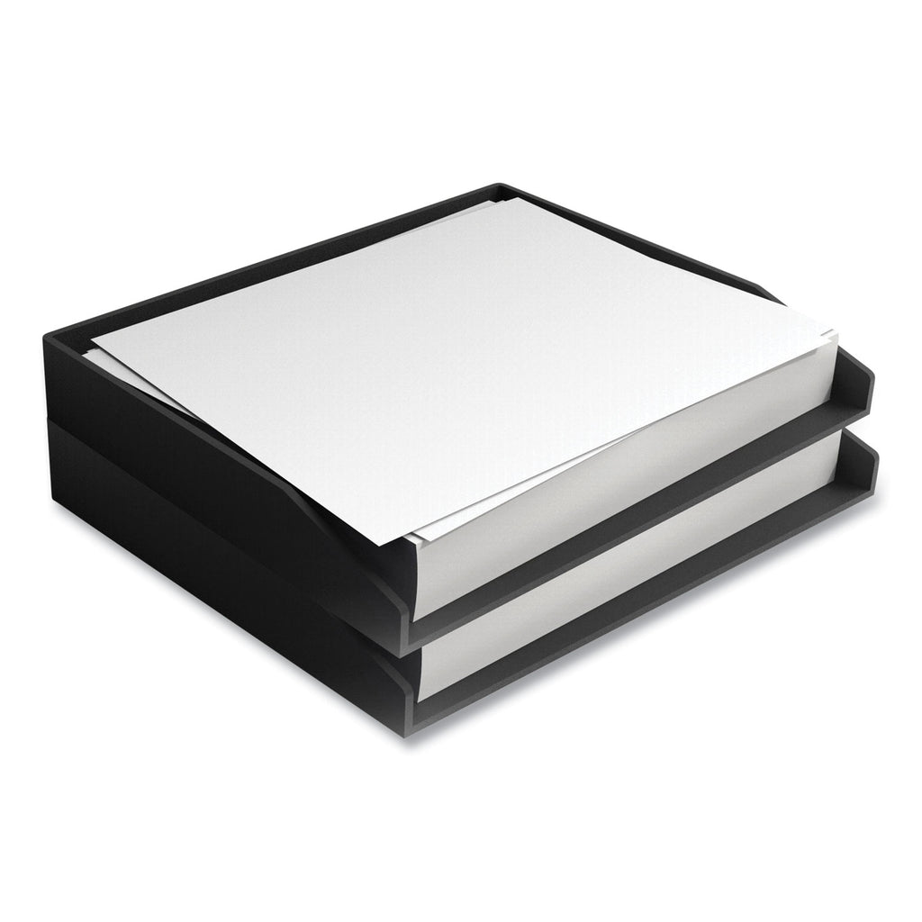 Side-Load Stackable Plastic Document Tray, 1 Section, Letter-Size, 12.24 x 9.8 x 1.75, Black, 2/Pack