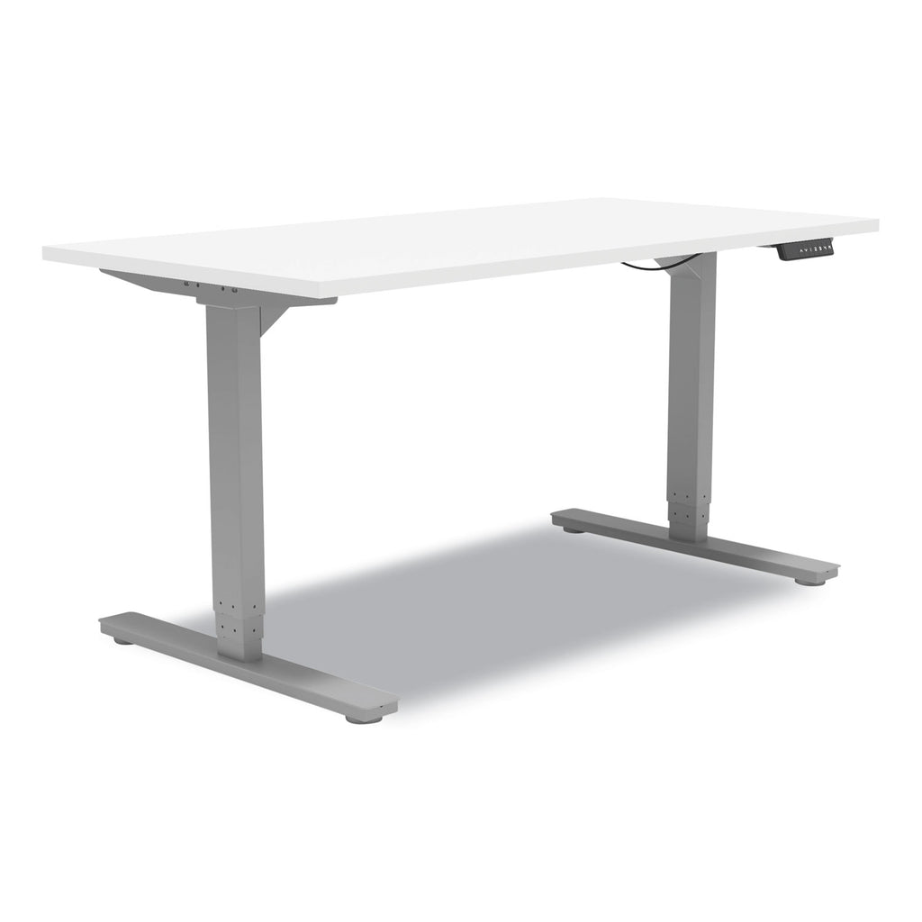 Essentials Electric Sit-Stand Desk, 55.1" x 27.5" x 25.9" to 51.5", White/Aluminum
