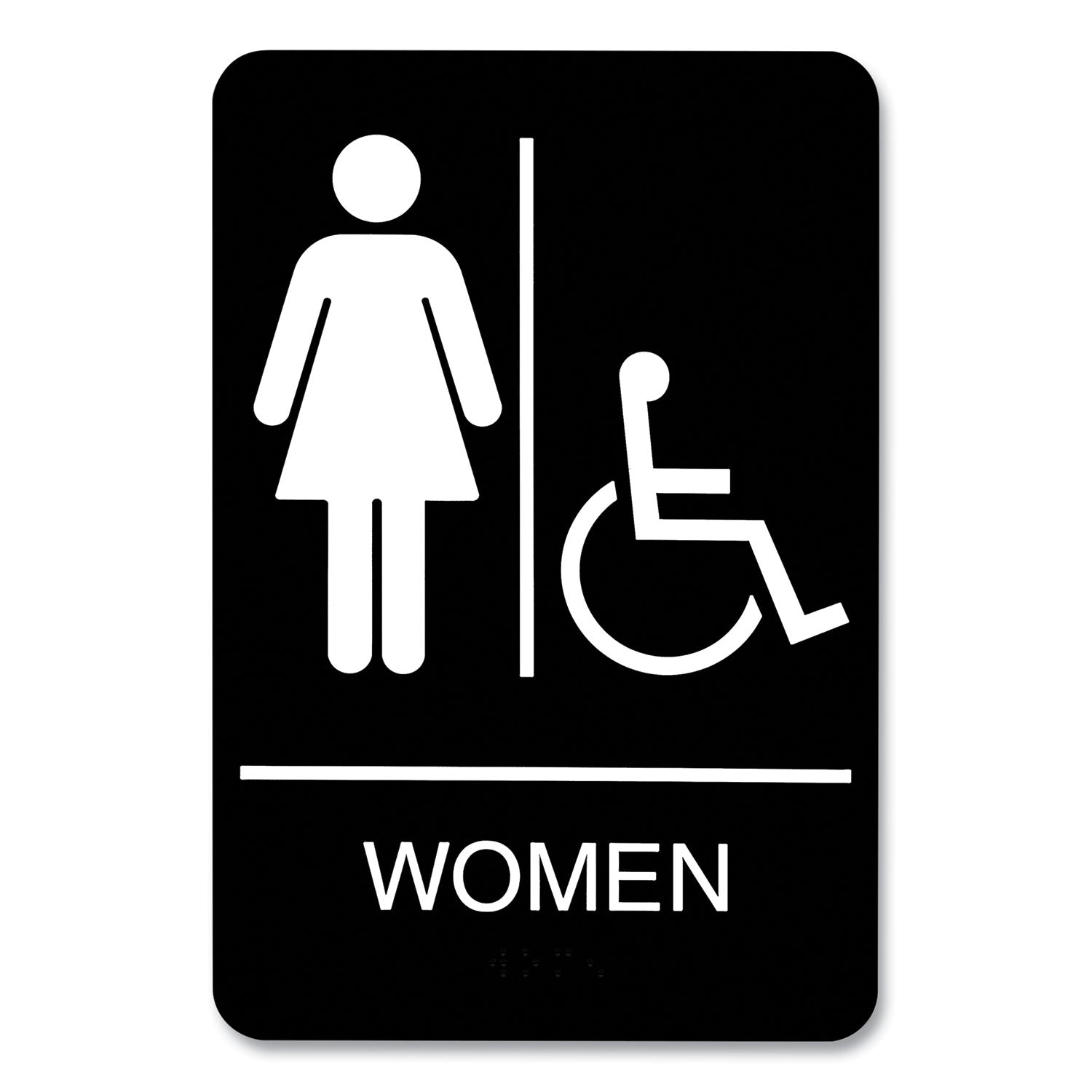 ada-sign-women-wheelchair-accessible-tactile-symbol-plastic-6-x-9-black-white_uss9005 - 1