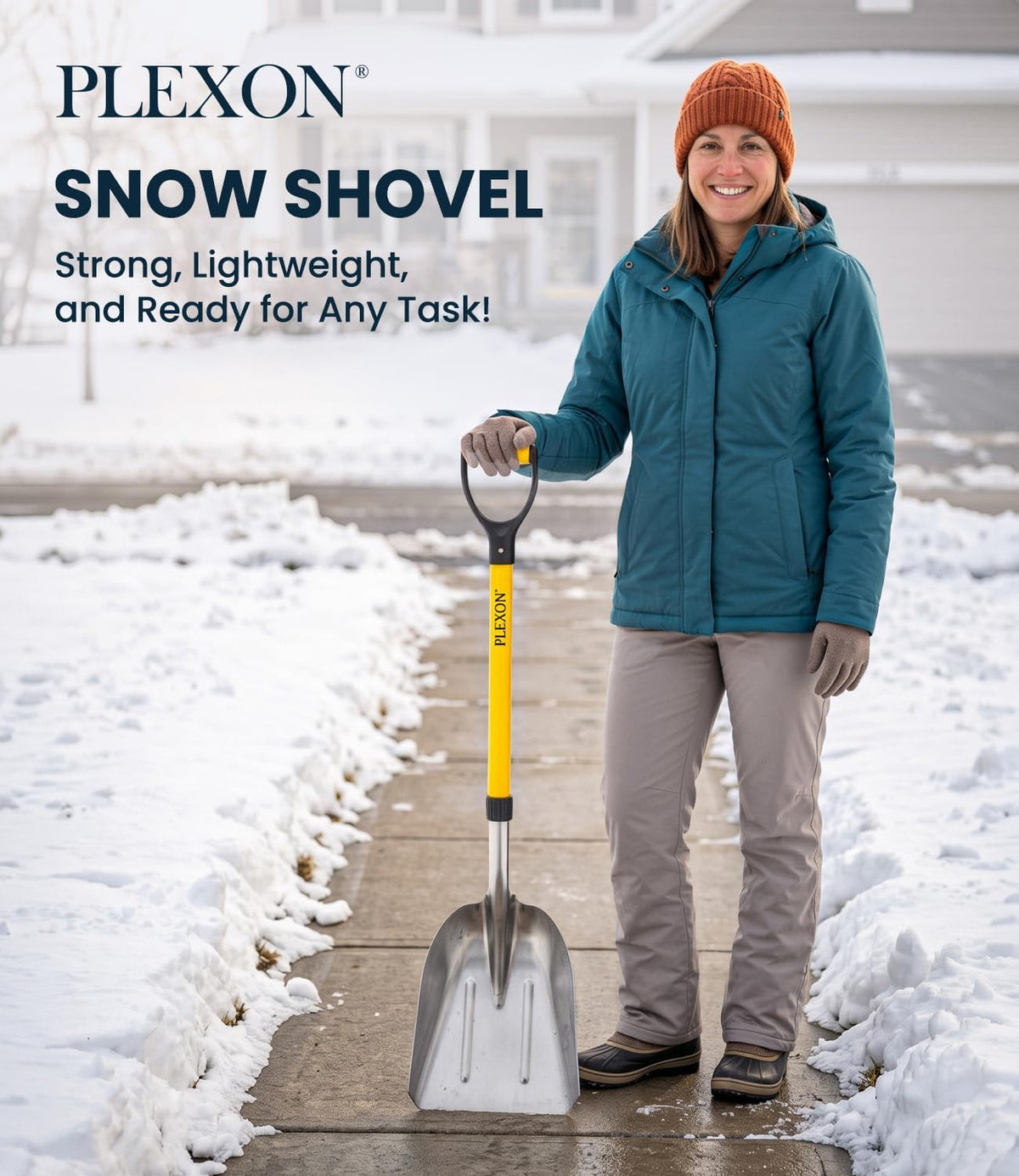 48'' Aluminum Snow Shovel Scoop with Folding Fiberglass Handle & Plastic D-Grip, 12'' Wide Blade