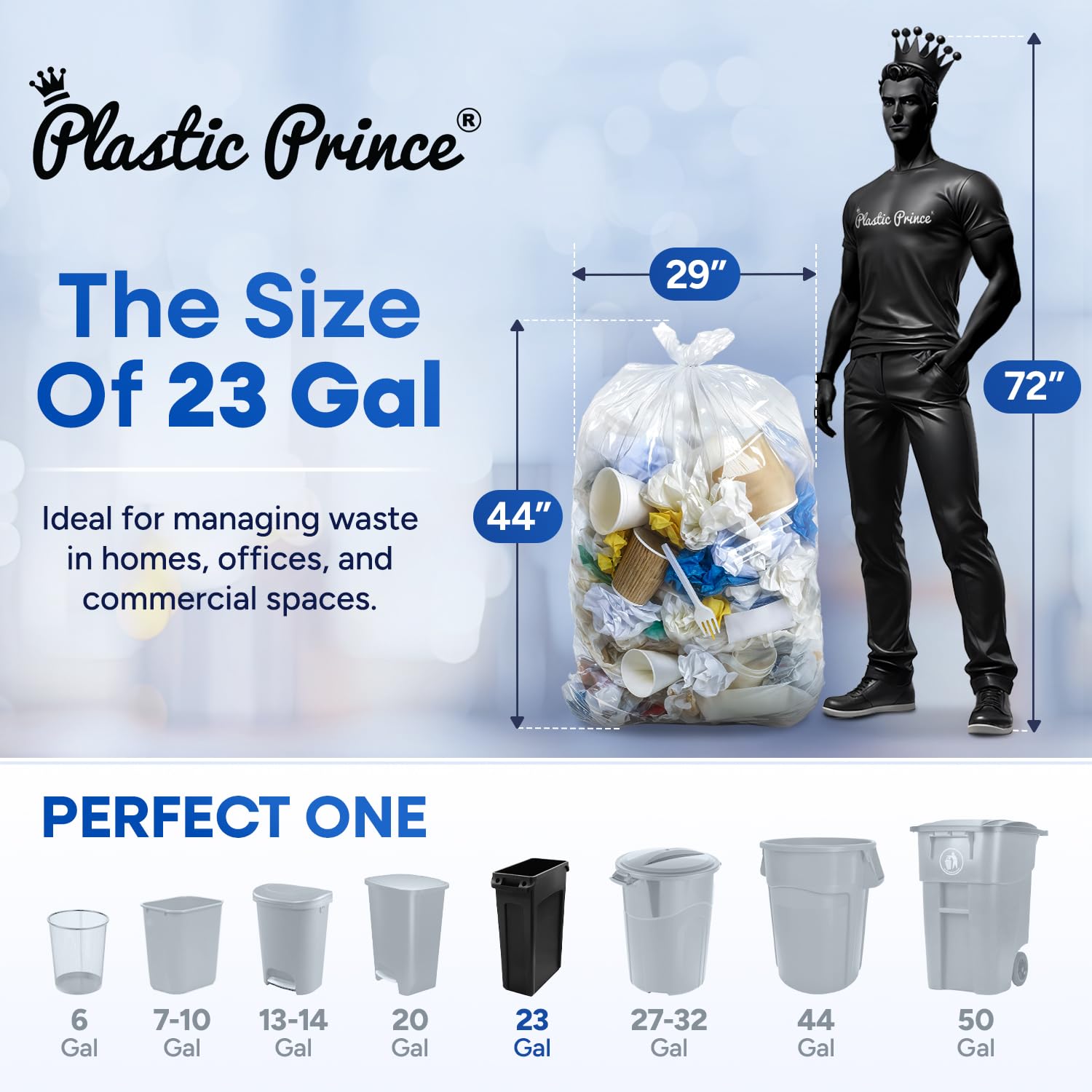plastic prince 23 gallon trash bags 1 mil clear waste bags fits slim jim 23 gal trash cans 29 x 44 tall garbage trash can liners 200 pack