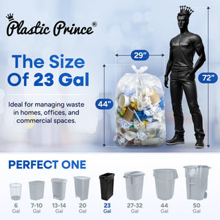 plastic prince 23 gallon trash bags 1 mil clear waste bags fits slim jim 23 gal trash cans 29 x 44 tall garbage trash can liners 200 pack