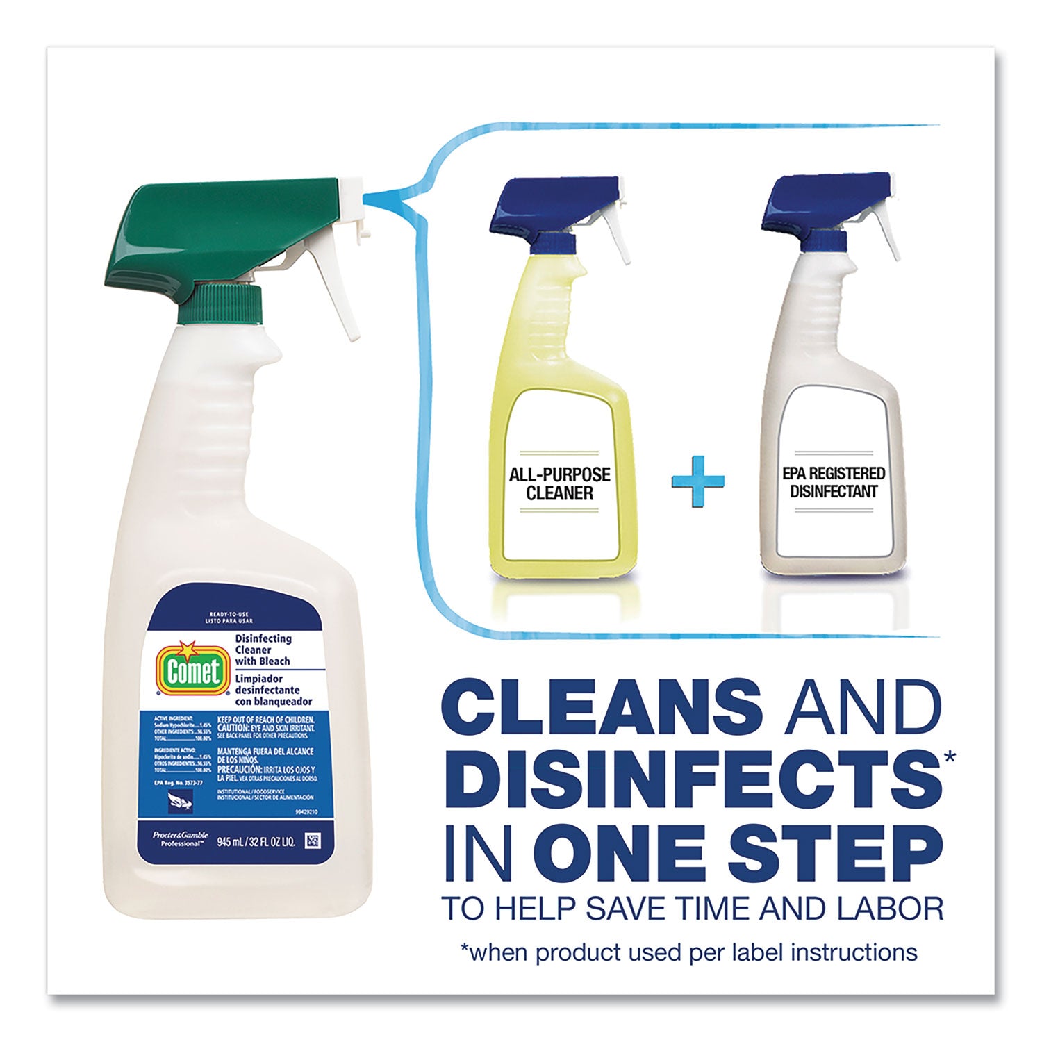 Disinfecting Cleaner w/Bleach, 1 gal Bottle, 3/Carton - 