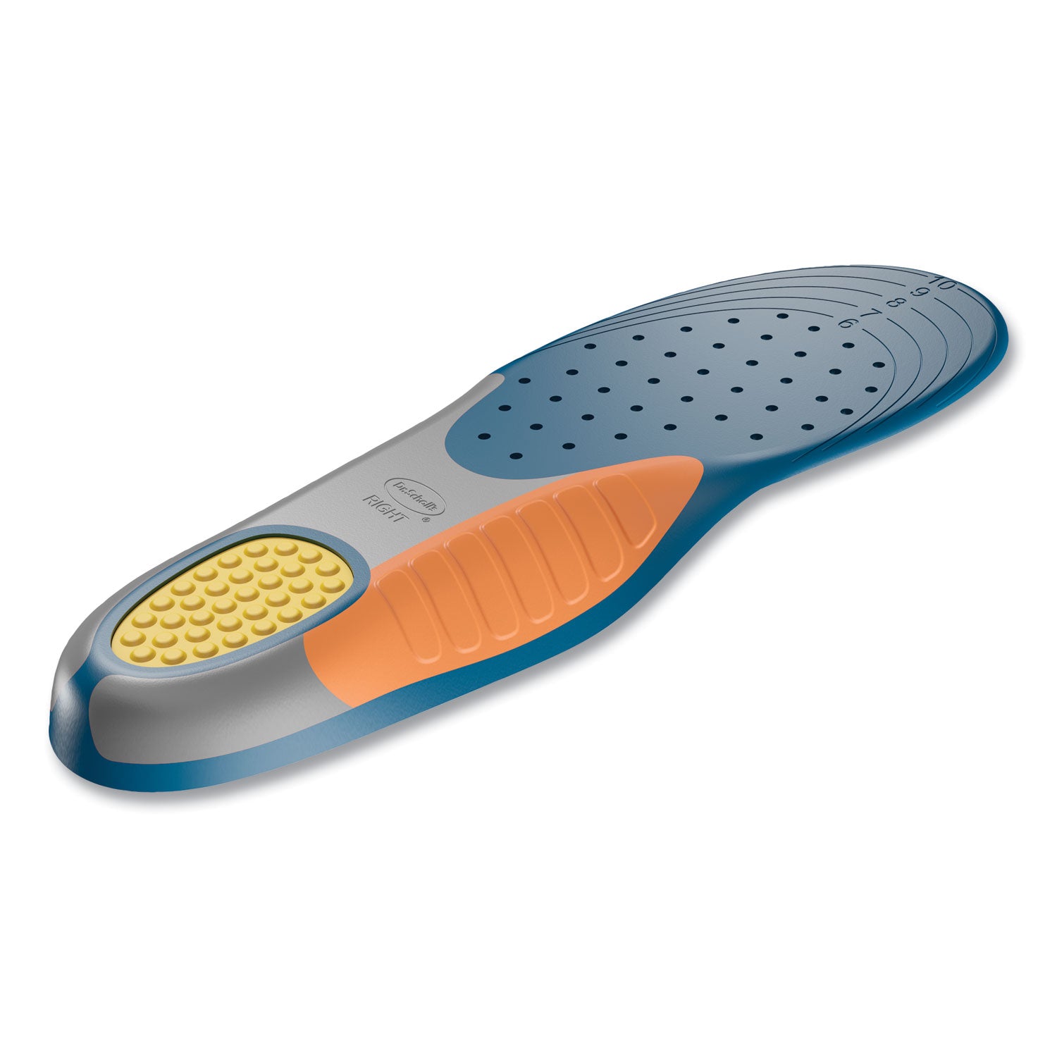 Pain Relief Extra Support Orthotic Insoles, Women Sizes 6 to 11, Gray/Blue/Orange/Yellow, Pair