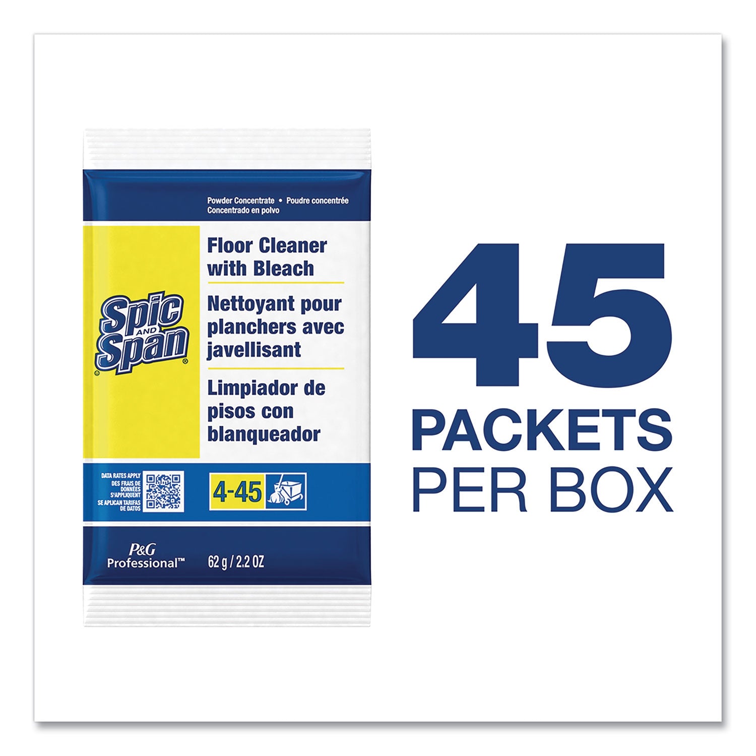 Bleach Floor Cleaner Packets, 2.2oz Packets, 45/Carton - 