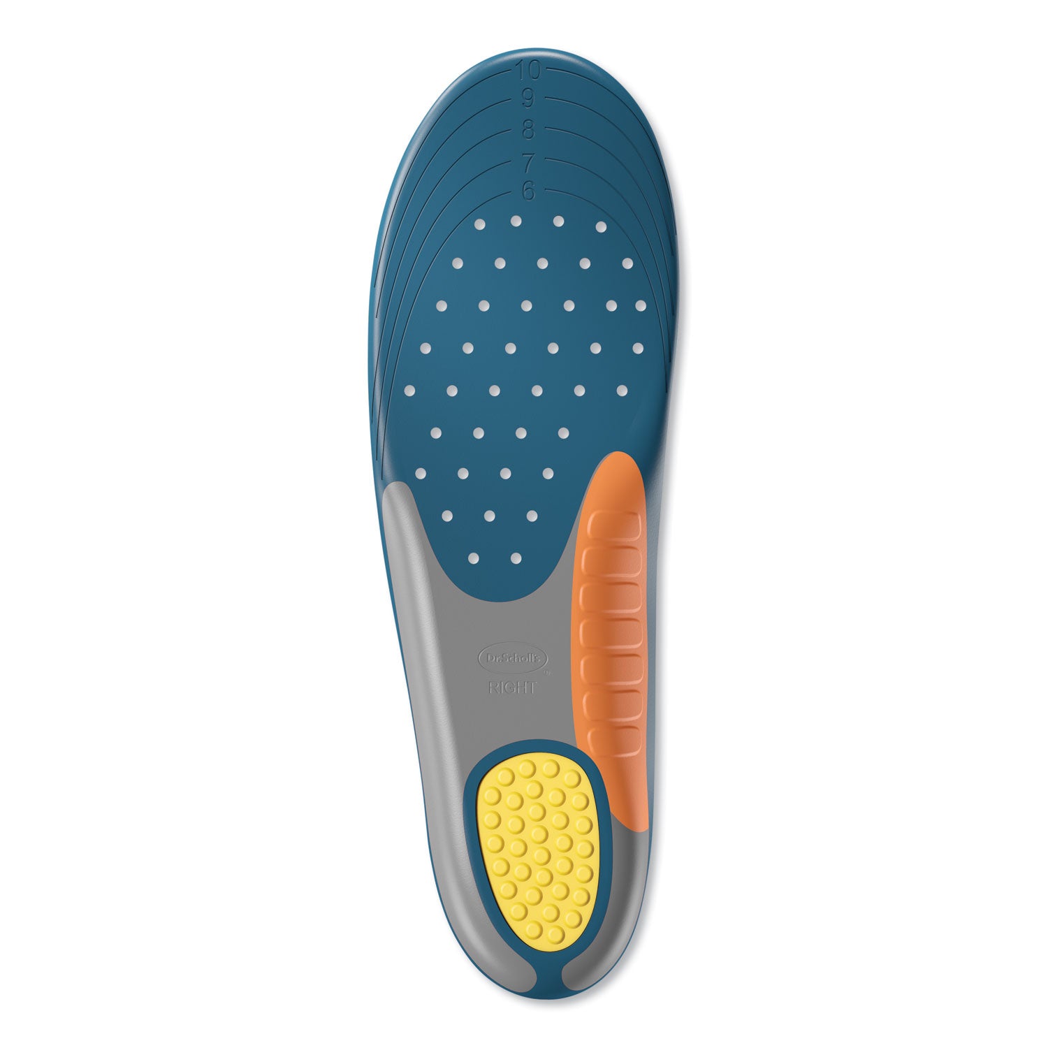 Pain Relief Extra Support Orthotic Insoles, Women Sizes 6 to 11, Gray/Blue/Orange/Yellow, Pair