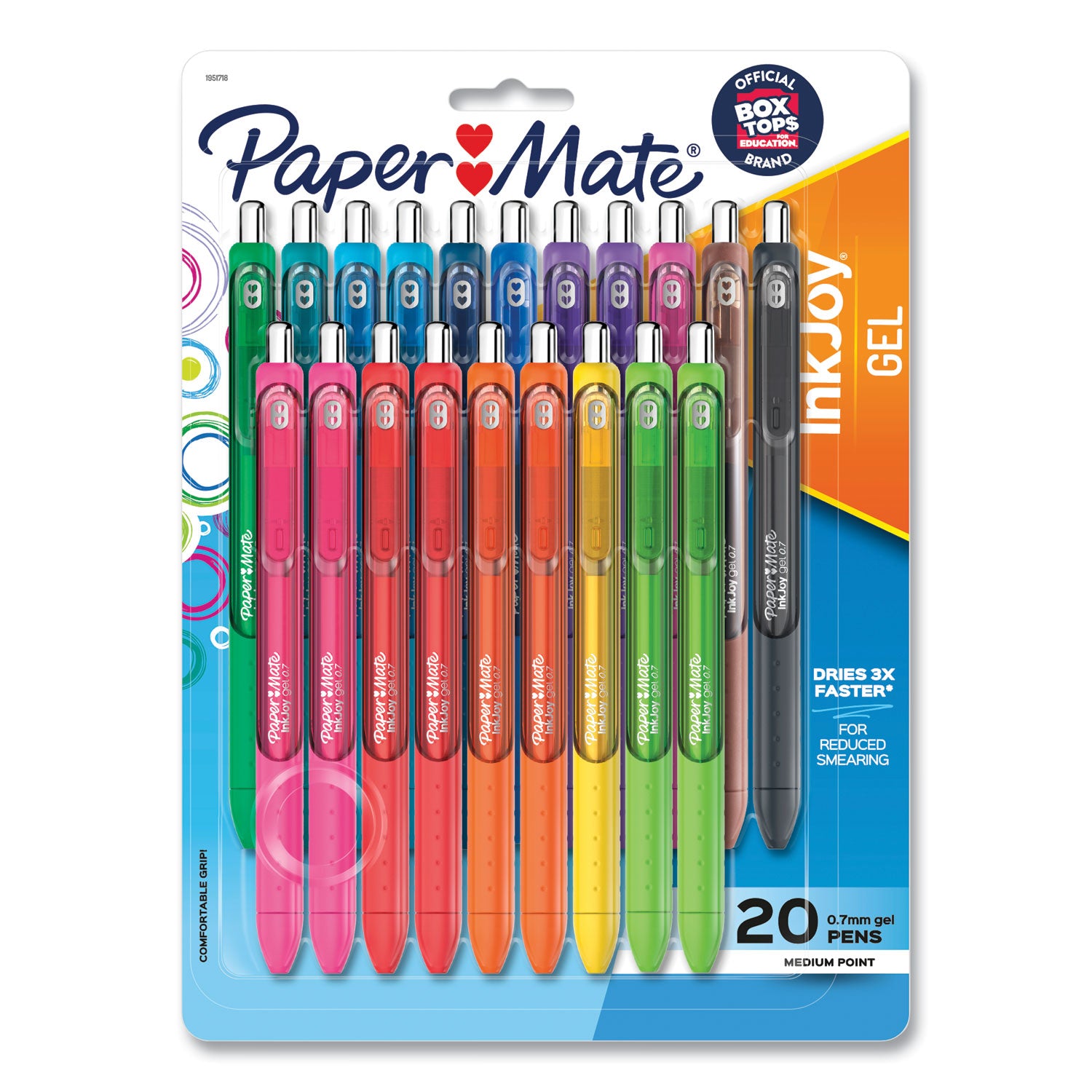 InkJoy Gel Pen, Retractable, Medium 0.7 mm, Assorted Ink and Barrel Colors, 20/Pack - 