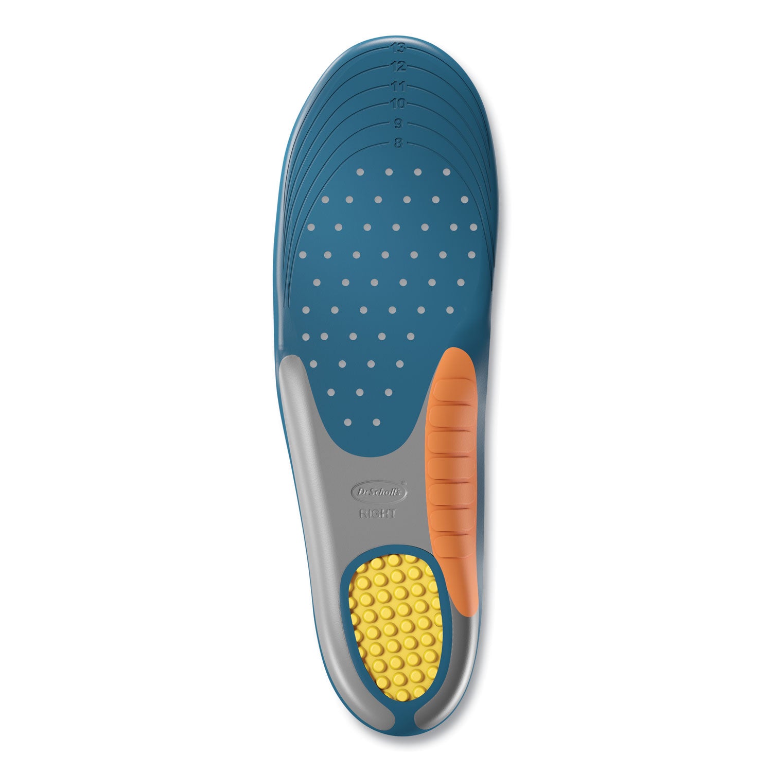 Pain Relief Orthotic Heavy Duty Support Insoles, Men Sizes 8 to 14, Gray/Blue/Orange/Yellow, Pair