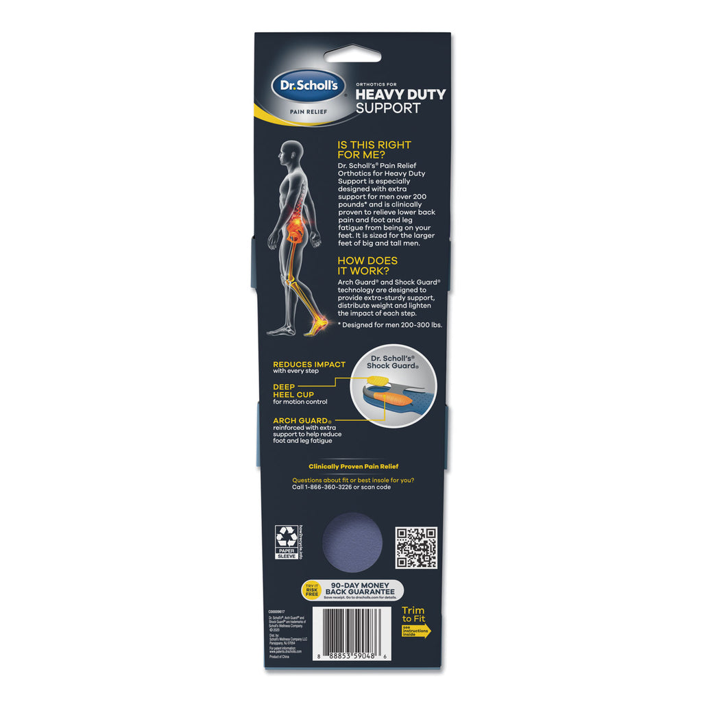 Pain Relief Orthotic Heavy Duty Support Insoles, Men Sizes 8 to 14, Gray/Blue/Orange/Yellow, Pair