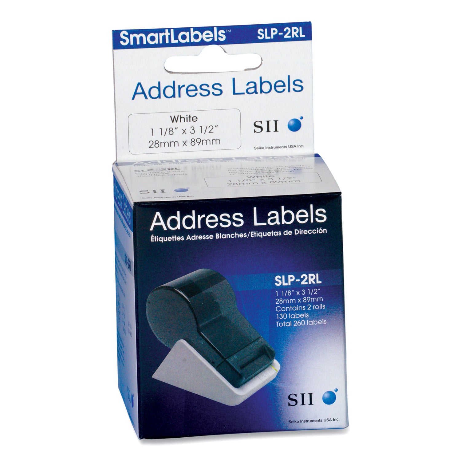 SLP-2RL Self-Adhesive Address Labels, 1.12" x 3.5", White, 130 Labels/Roll, 2 Rolls/Box - 