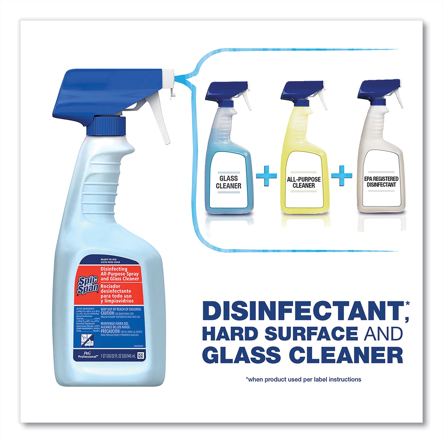 Disinfecting All-Purpose Spray and Glass Cleaner, Fresh Scent, 32 oz Spray Bottle, 6/Carton