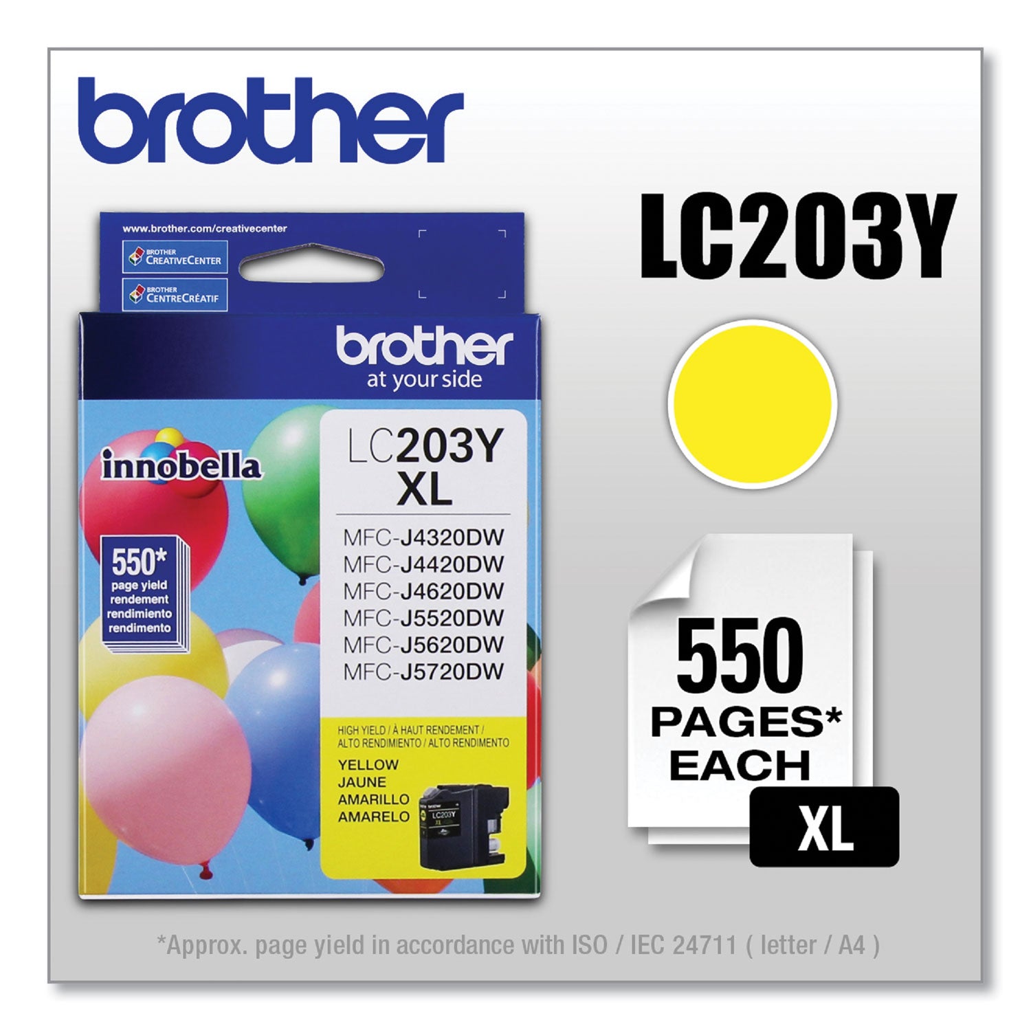 LC203Y Innobella High-Yield Ink, 550 Page-Yield, Yellow