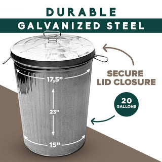 20-Gallon Shiny Galvanized Steel Round Fire Resistant Trash Can with Lid - 1