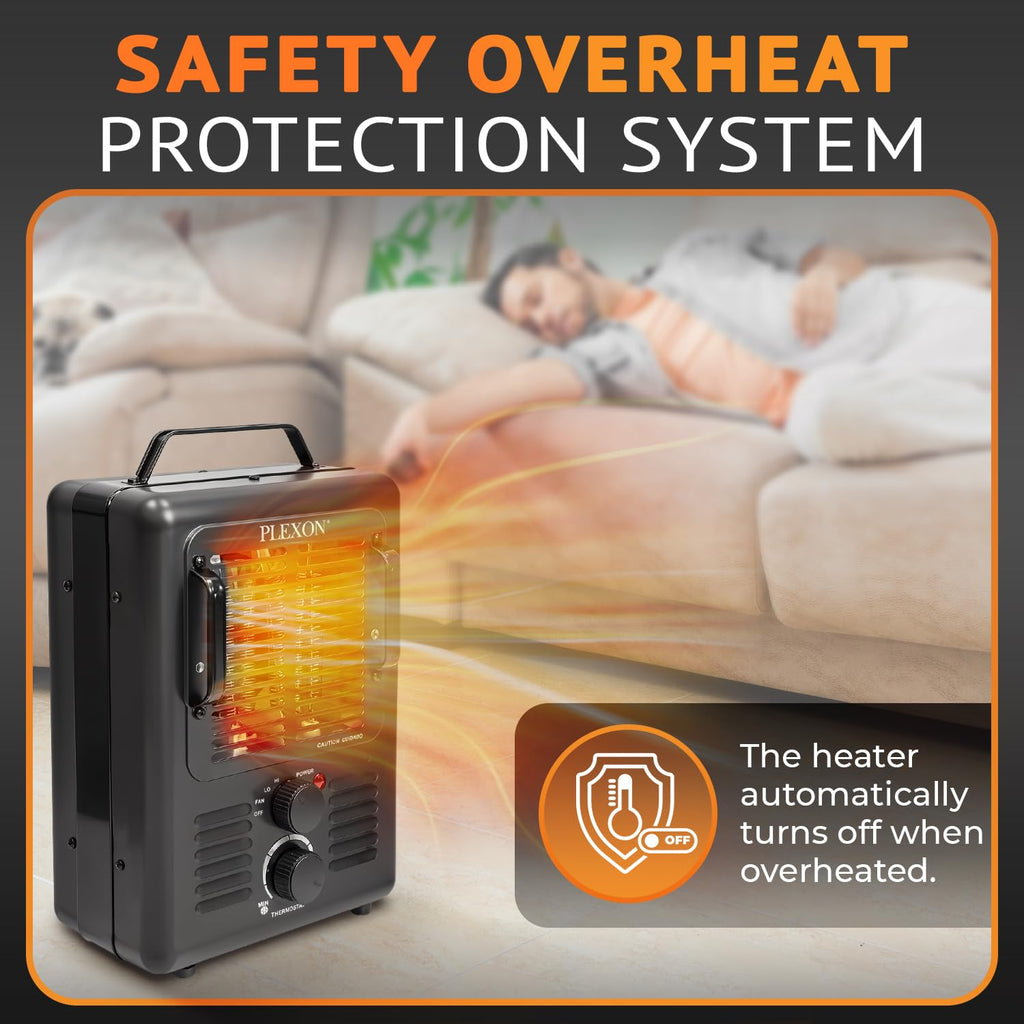Plexon Milkhouse Space Heater for Indoor Use with Adjustable Thermostat, 1500 W, Black