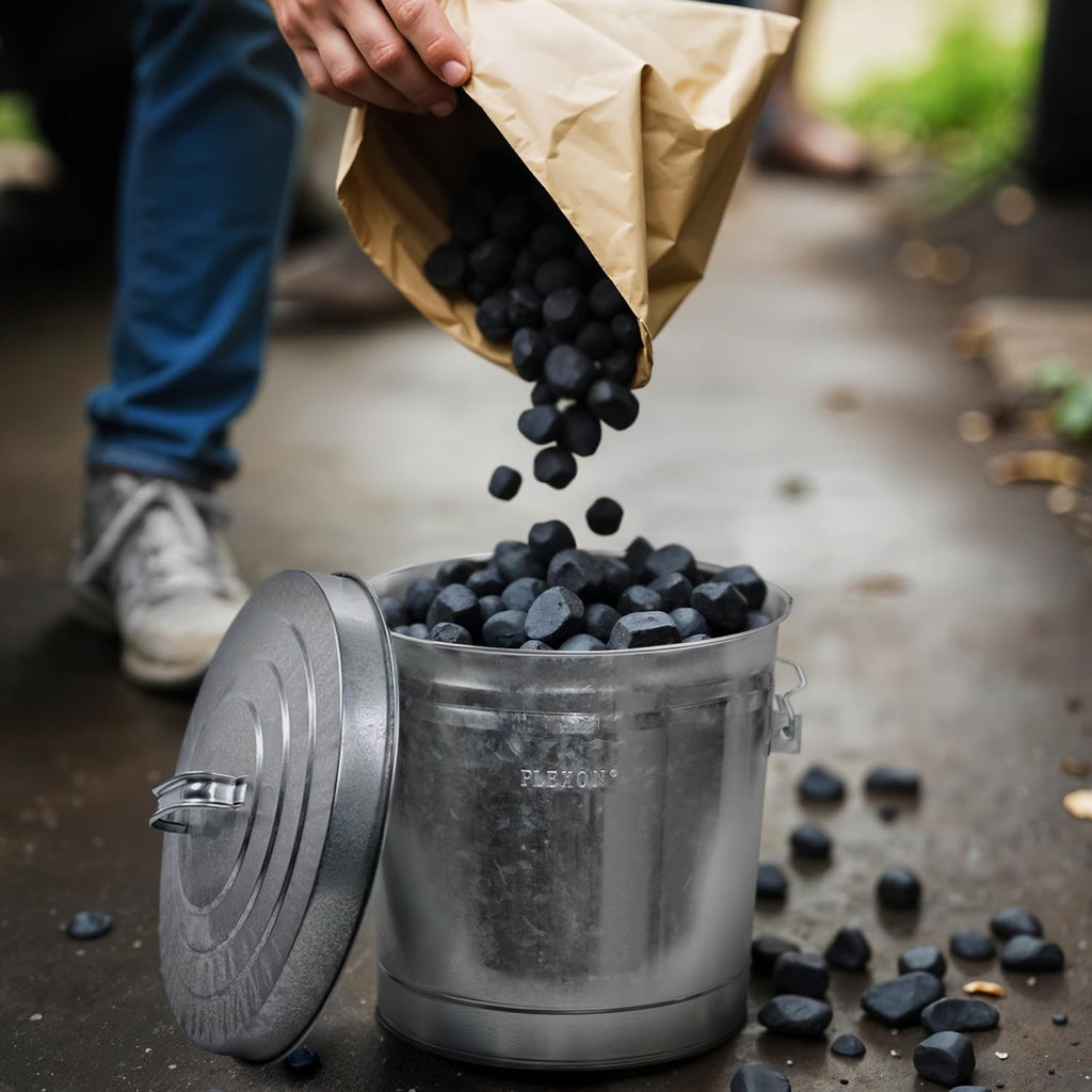 6-Gallon Galvanized Steel Round Fire Resistant Trash Can with Lid
