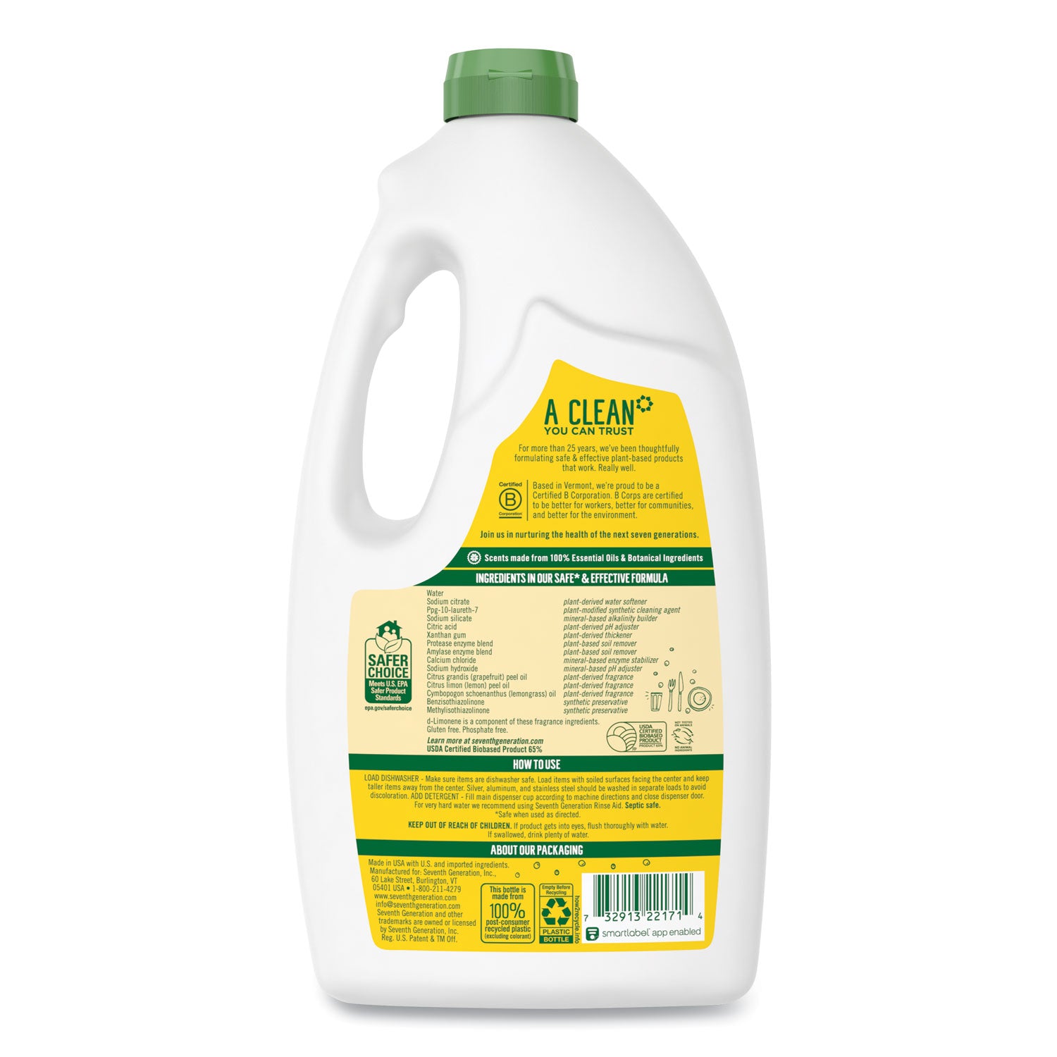 Natural Automatic Dishwasher Gel, Lemon, 42 oz Bottle, 6/Carton - 