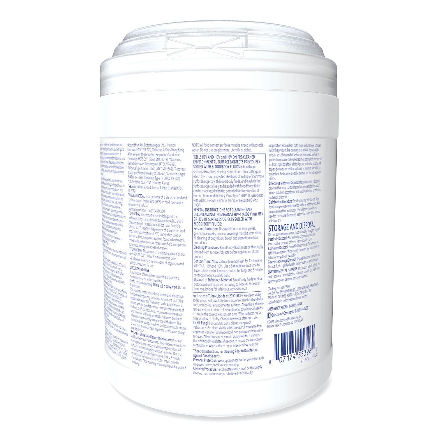 Oxivir TB Disinfectant Wipes, 6 x 6.9, Characteristic Scent, White, 160/Canister, 4 Canisters/Carton
