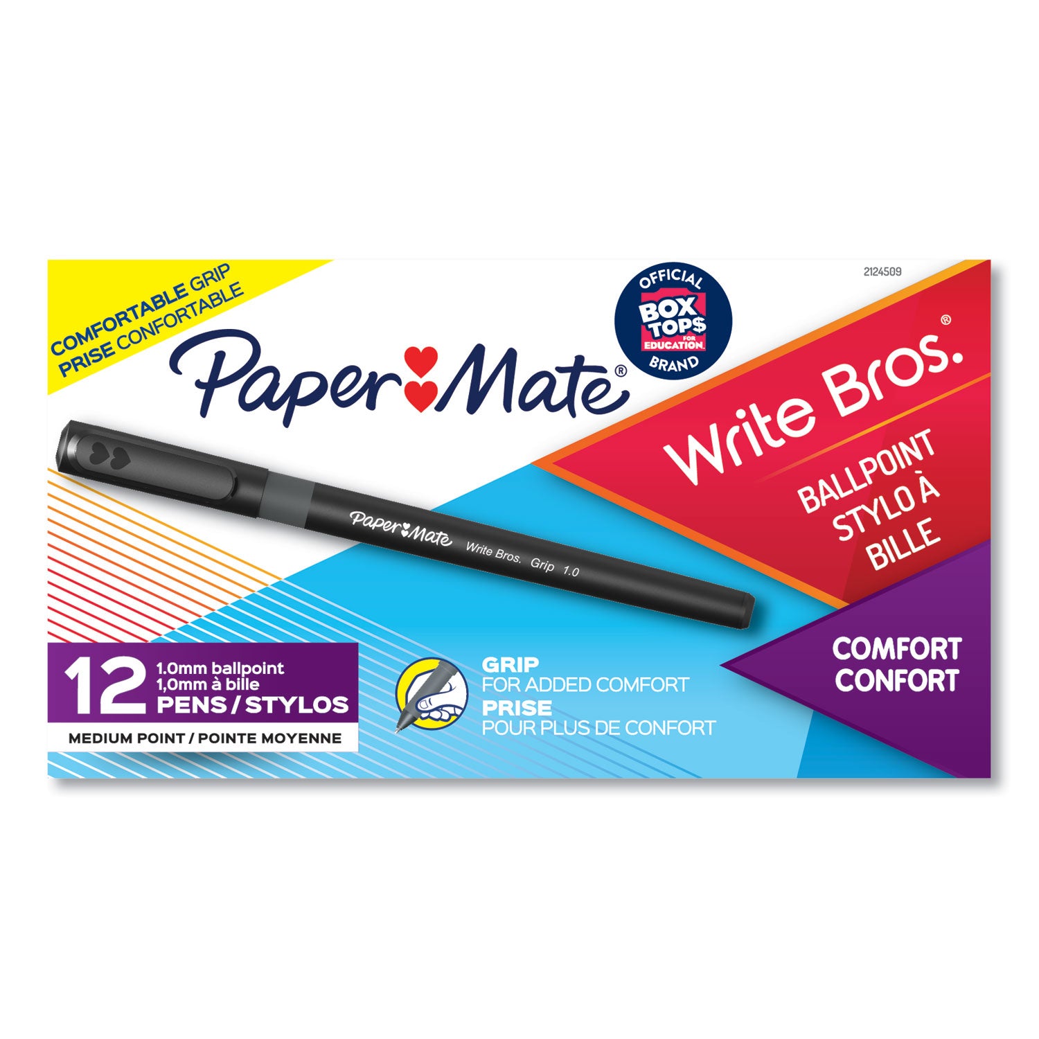 Write Bros. Grip Ballpoint Pen, Stick, Medium 1 mm, Black Ink, Black Barrel, Dozen