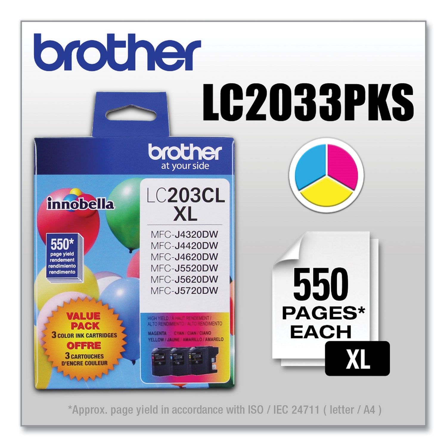 LC2033PKS Innobella High-Yield Ink, 550 Page-Yield, Cyan/Magenta/Yellow