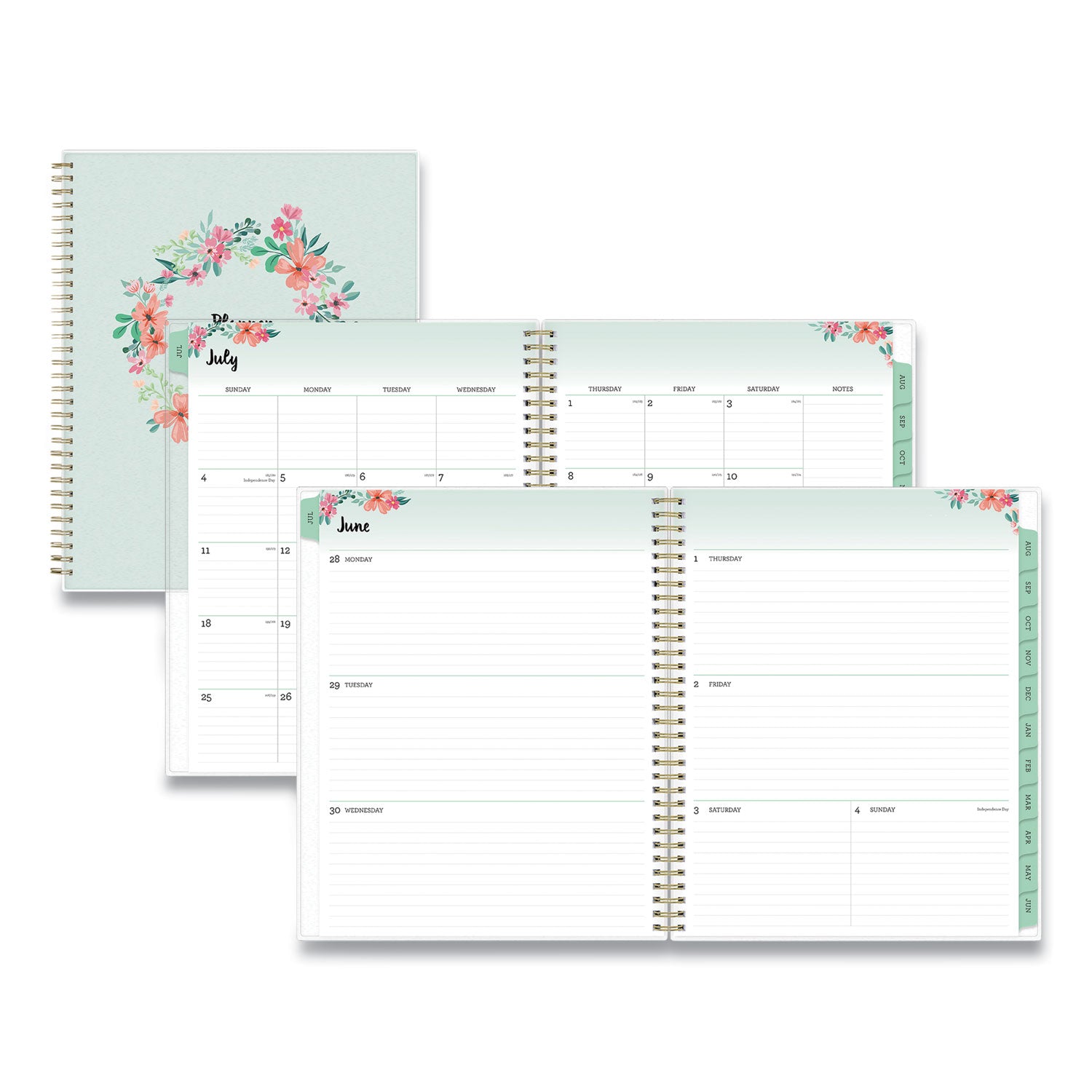 laurel-academic-year-weekly-monthly-planner-floral-artwork-11-x-85-green-pink-cover-12-month-july-june-2021-2022_bls131947 - 1