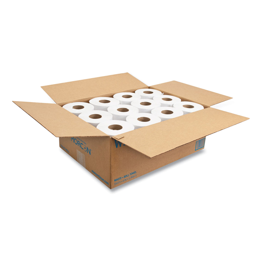 Morsoft Universal Roll Towels, 1-Ply, 8" x 350 ft, White, 12 Rolls/Carton