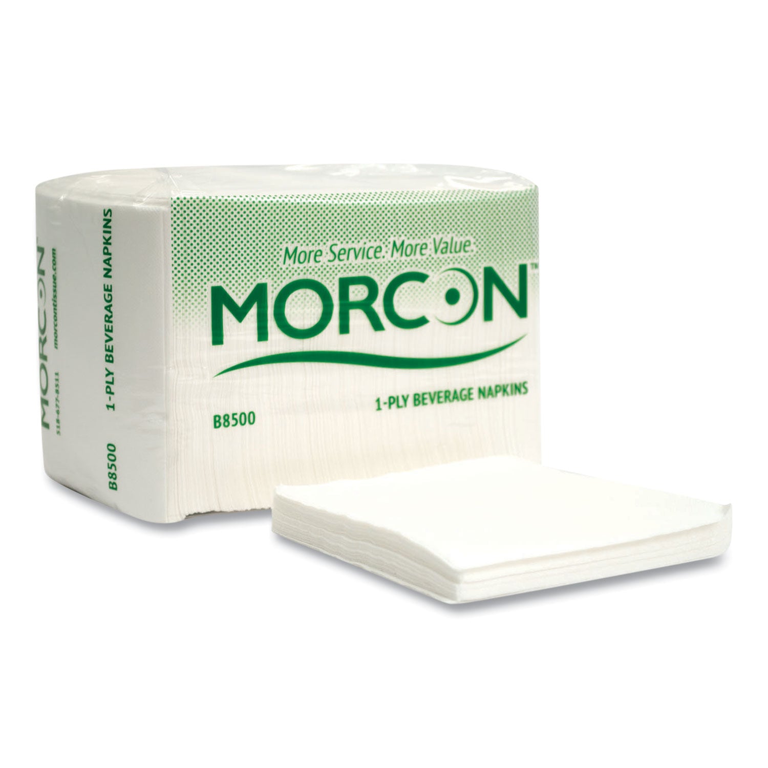 Morsoft Beverage Napkins, 9 x 9/4, White, 500/Pack, 8 Packs/Carton