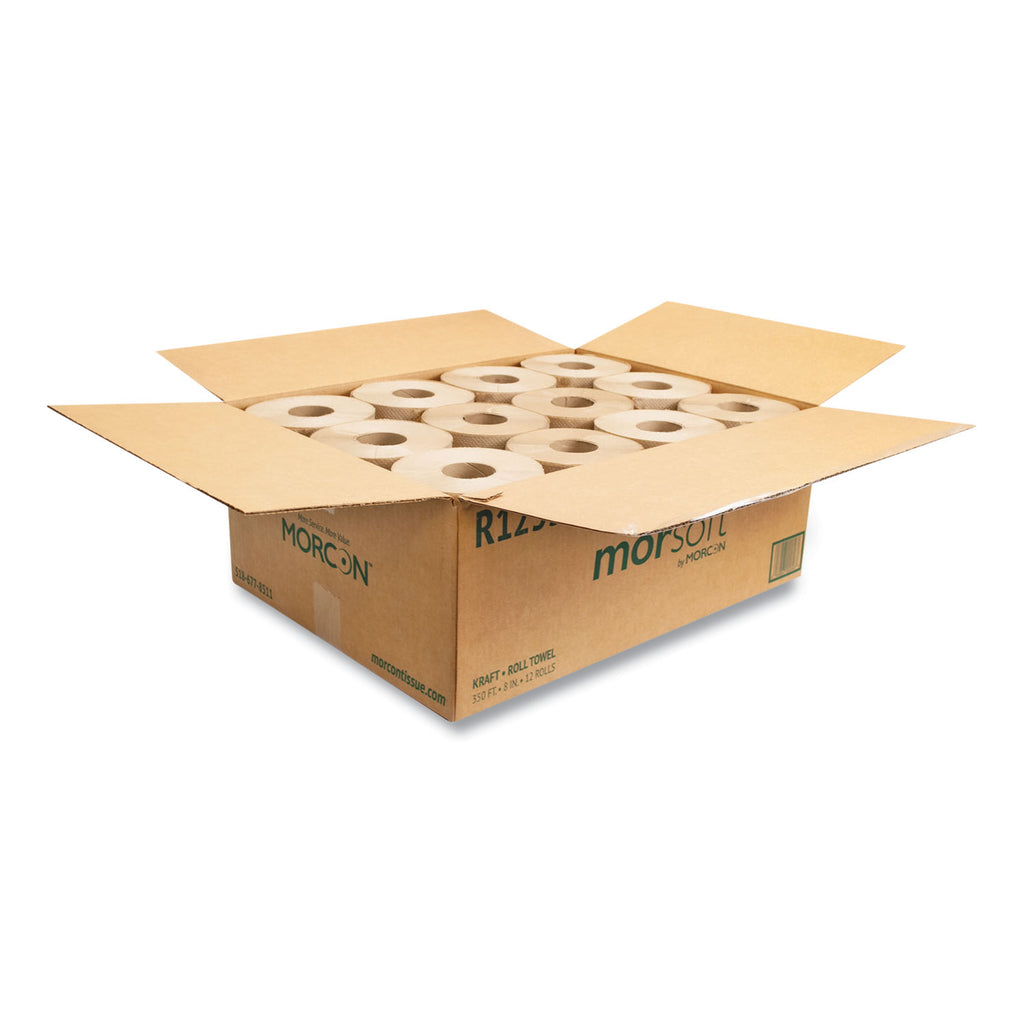 Morsoft Universal Roll Towels, 1-Ply, 8" x 350 ft, Brown, 12 Rolls/Carton