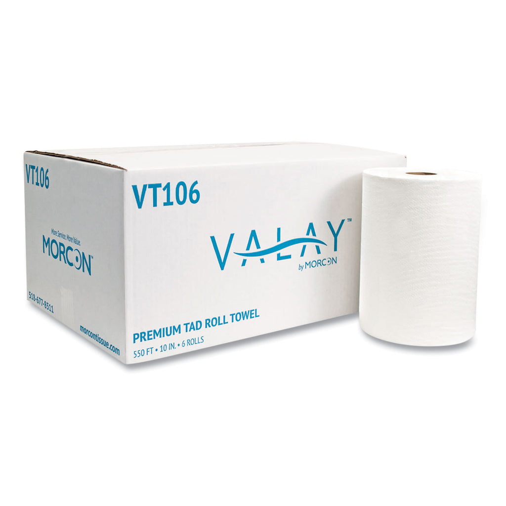 10 Inch TAD Roll Towels, 1-Ply, 10" x 550 ft, White, 6 Rolls/Carton