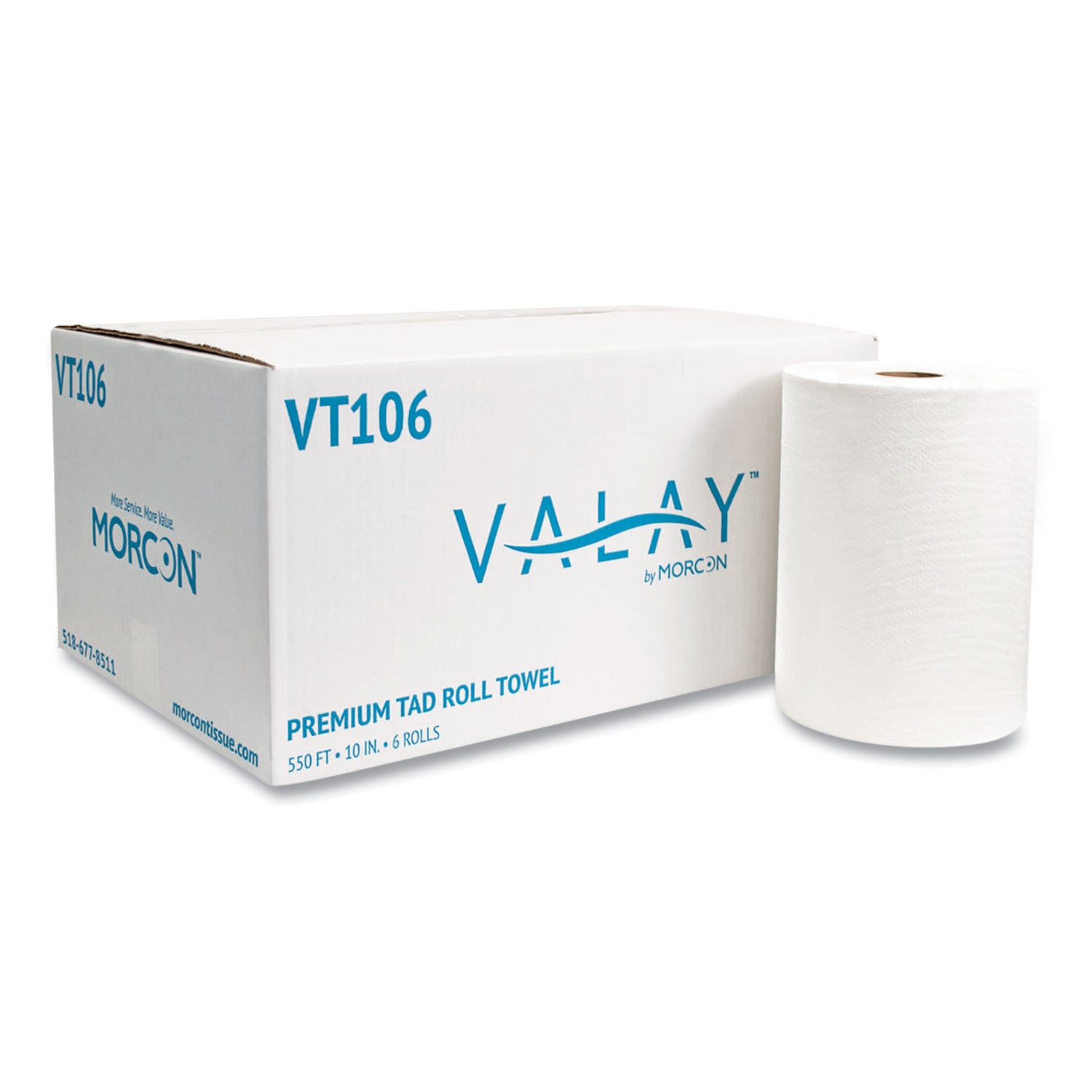 10 Inch TAD Roll Towels, 1-Ply, 10" x 550 ft, White, 6 Rolls/Carton
