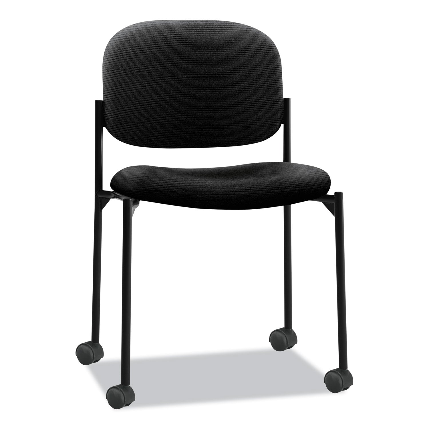 VL606 Stacking Guest Chair without Arms, Fabric Upholstery, 21.25" x 21" x 32.75", Black Seat, Black Back, Black Base - 