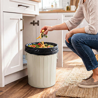 Plexon 5 Gallon Small Metal Trash Can with Lid Outdoor Galvanized Steel Bucket with Lid 5 Gal Storage Can for Dog Food Bird Seed Storage Container Rodent Pet Proof, Matte Off-White