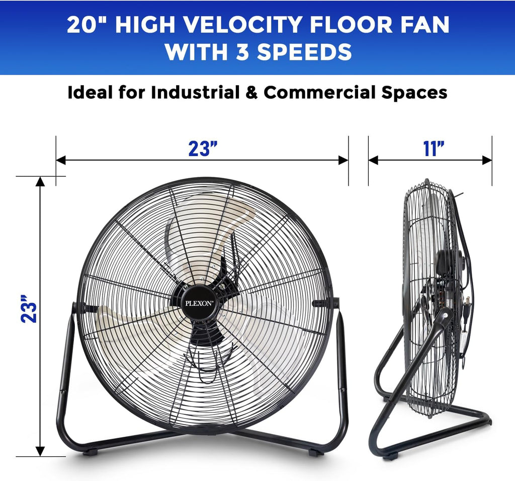 20 in. Black High Velocity Floor Fan, 3-Speed