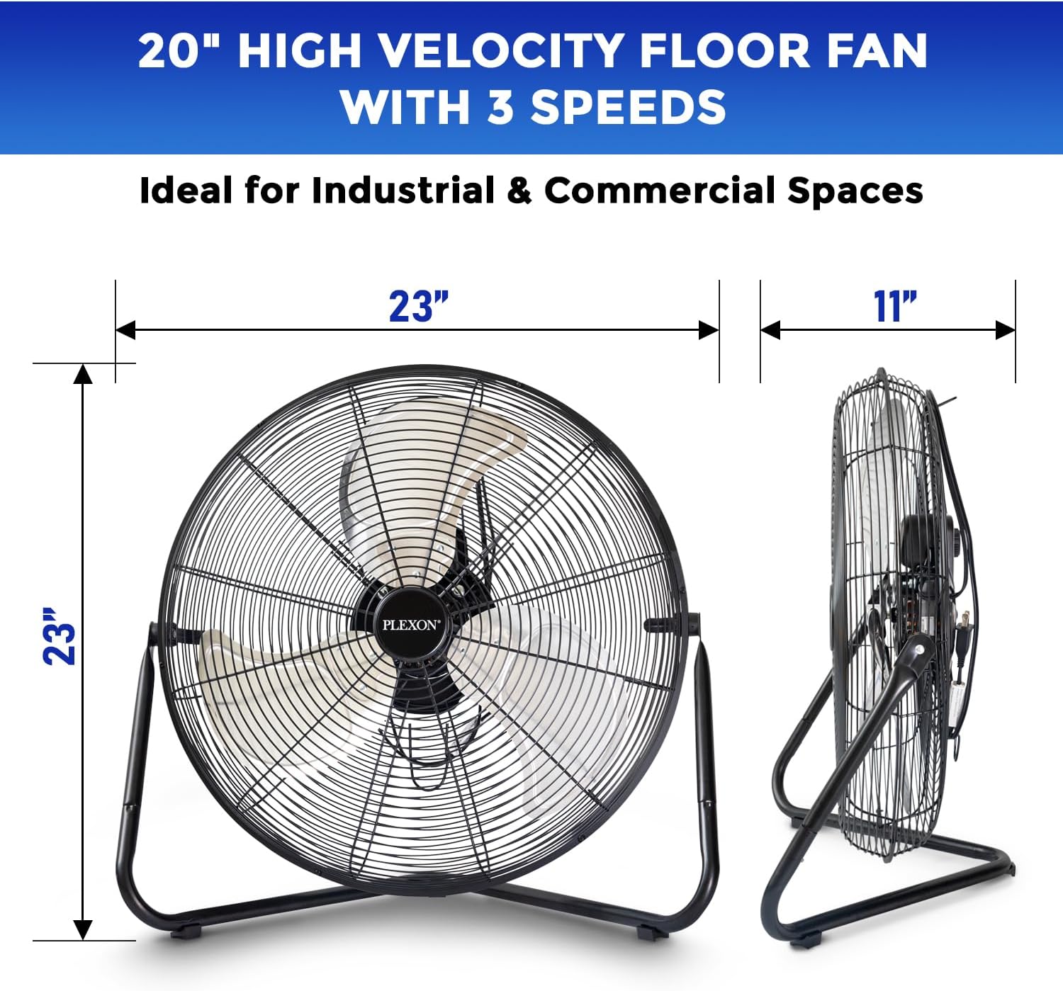 20 in. Black High Velocity Floor Fan, 3-Speed