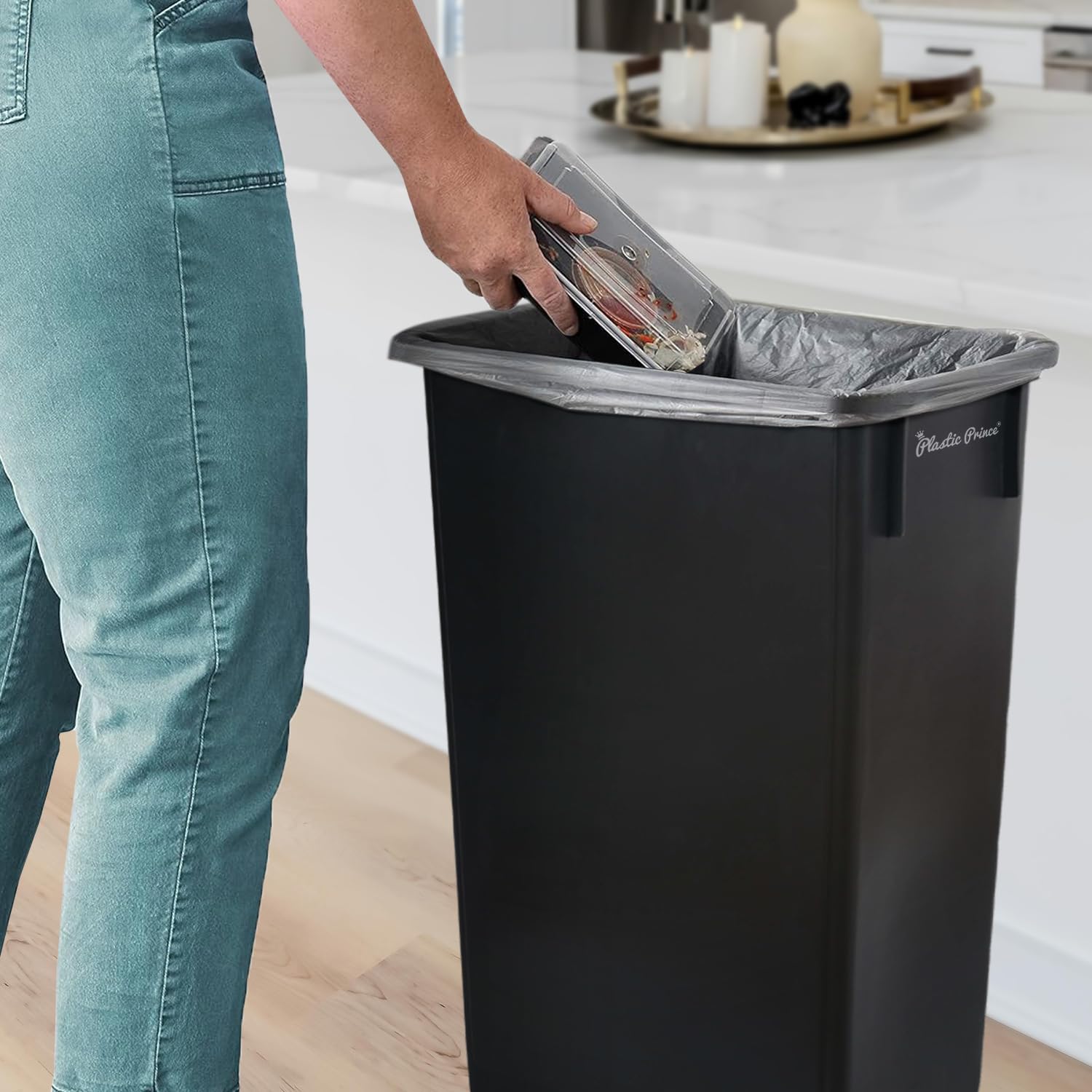 23 Gal Black Slim Rectangular Trash Can