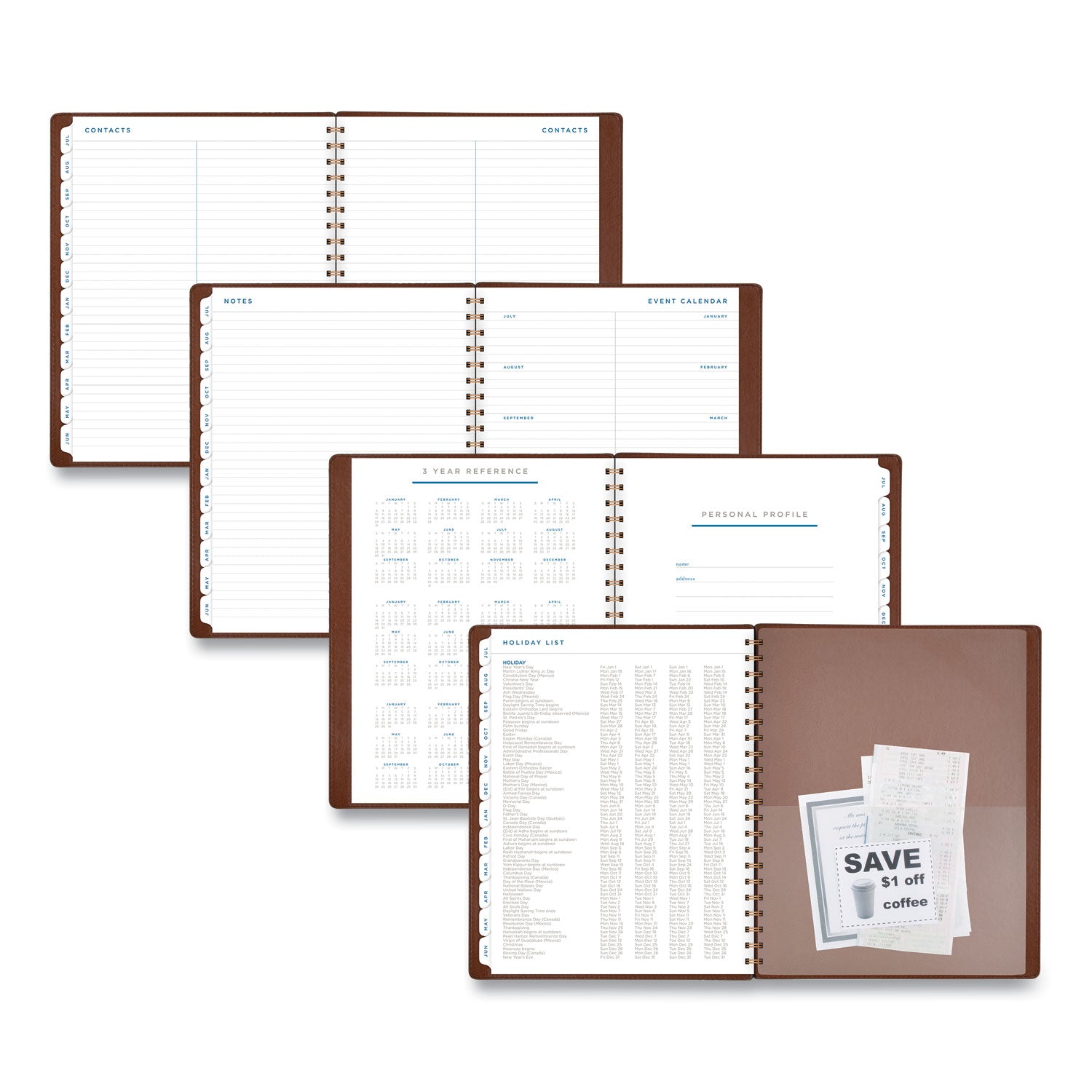 Signature Collection Academic Weekly/Monthly Planners, 11.5 x 8, Distressed Brown Cover, 13-Month (July-July): 2023-2024