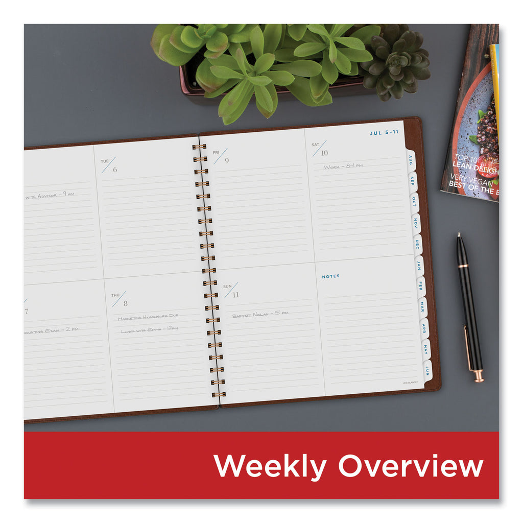 Signature Collection Academic Weekly/Monthly Planners, 11.5 x 8, Distressed Brown Cover, 13-Month (July-July): 2023-2024