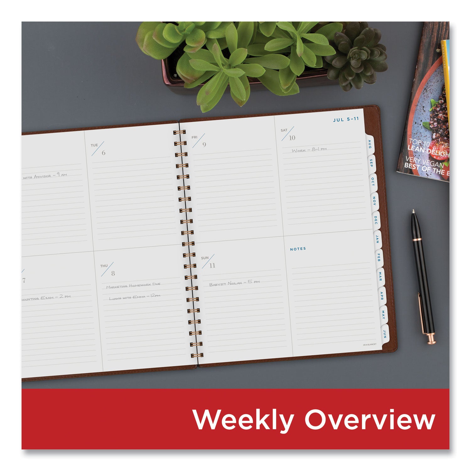 Signature Collection Academic Weekly/Monthly Planners, 11.5 x 8, Distressed Brown Cover, 13-Month (July-July): 2023-2024